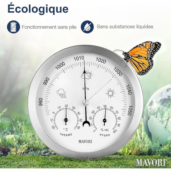 Analog Indendørs/udendørs Vejrbarometerstation Rustfrit Stålstel Inkluderer Barometer, Hygrometer og Termometer Flerfarvet Valgfri White