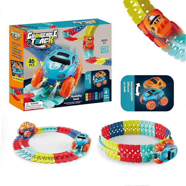 Muuttuva Rata LED-valoilla Kilpa-auto Joustava Rata & Sähköautosetti JZ 46pcs