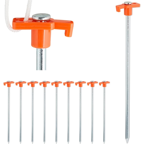 Set med 10 tunga tältpinnar, ankare för hård mark, 25 cm, markpinnar i stål, campingtillbehör, galvaniserat stål