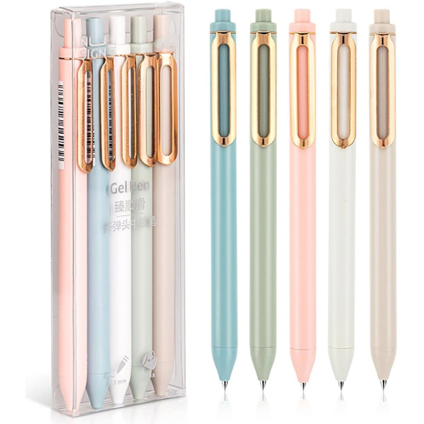 Tilbagetrækkelige Gelblæk Rollerball Penne, 0,5 mm Fin Spids, Sort Blæk, Gelpenne, Glat Skrift, 5 Pak