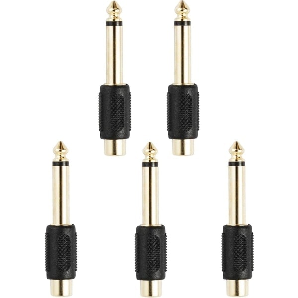 5 kpl 6,35 mm:n uros Mono Jack -liitin RCA Naaras Phono -liittimeen Kullattu Audioadapteri