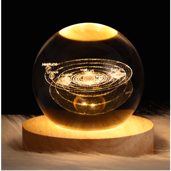 3D Saturn Krystal Kugle Natlampe til Børn Glaskugle Natlampe med Træbase Fantasifuld Dekoration Krystal Kugle Saturn LED Galaxy Planet Natlampe Solar System