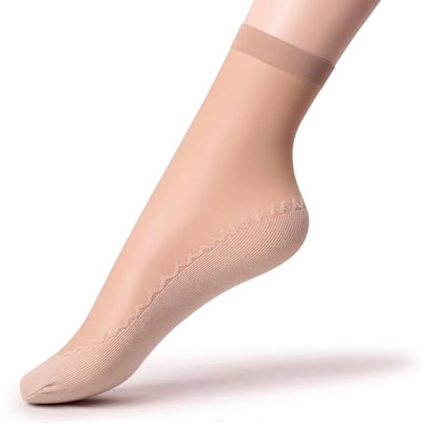 Dam 12 par Silkeslen Anti-Slip Bomullssula Sheer Ankle High Strumpbyxor Strumpor Förstärkt Tå, Sheer Ankle Nylon pop strumpor 12 Pairs Beige 4-9