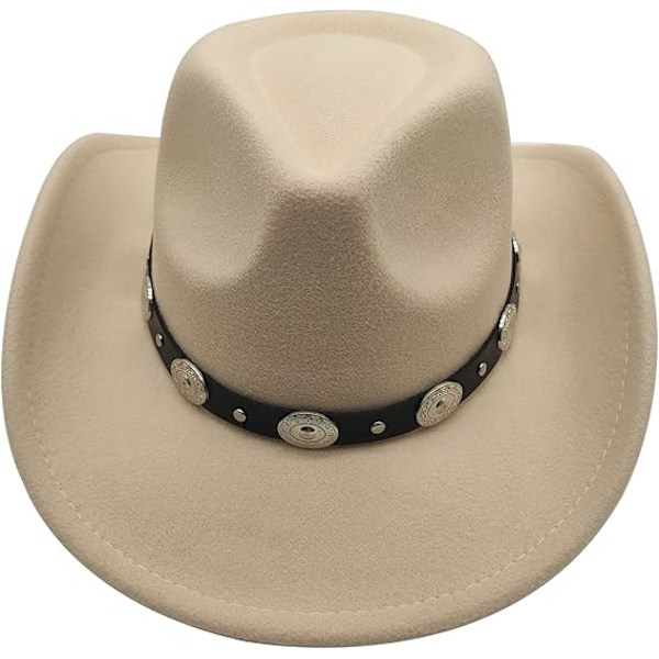 Cowboyhatt för kvinnor Westernhatt för män Cowboyhatt i filt Justerbar utomhushatt med formbar brätte Beige
