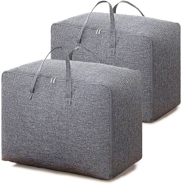 Klær Oppbevaringspose Dyne Oppbevaringsposer King Size Oppbevaringsposer for Dyner Klær Quilt Tepper Sengetøy Dyneposer Under Sengen Oppbevaringsposer med Glidelåser Grey 75L*2PCS