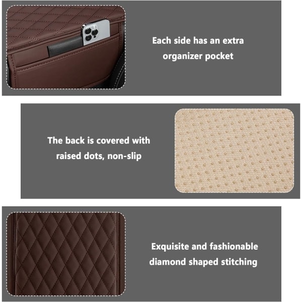 Opgraderet Midterkonsol Cover til Bil, Mikrofiber Læder Armlæns Cover med 2 Opbevaringslommer, Universal Bil Armlæns Opbevaringsboks Bil Interiør A Brown