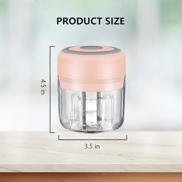 ROSA - Mini Elektrisk Matberedare och Vitlökshackare - 250ML, USB-laddning, 3 Blad - Perfekt för att Hacka Grönsaker, Peppar White