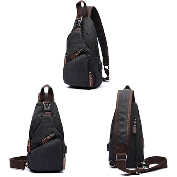 Canvas-olkalaukku Ristiriimu Reppu Olkapää Casual Reppu Miehille Naisille Ulkoilu Pyöräily Vaellus Matkailu Kalastus Ostoksille Vaellus Black