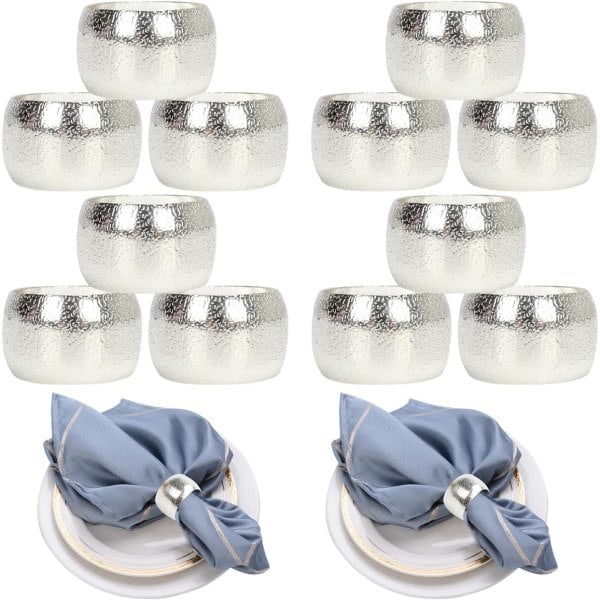 12-pack servettringar (silver) metall servettringar, för bröllopsmiddagar, julfester och påskmiddagsdekoration