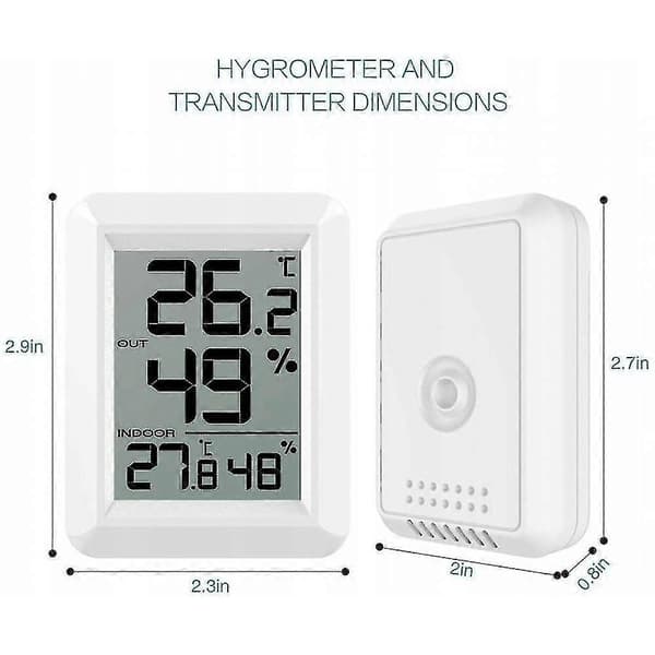 Trådløst termometer hygrometer udendørs hvid indendørs