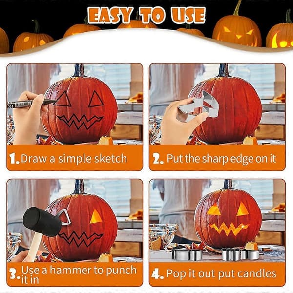 10/6 stk. græskarskærersæt i rustfrit stål Halloween græskarskæringsstencils 6 pcs