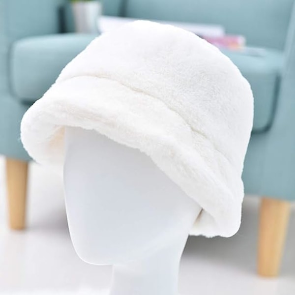 Dam trendig hinkmössa mjuk fuskpäls fluffig tjock bred brätte härlig vinter varm hatt för flickor White One Size