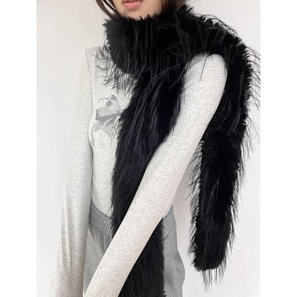 Dam Scarf Höst Vinter, Lätt Stor Varm Mysig Halsduk, Y2K Mode Kashmirhalsduk Konstgjord Päls Plysch Halsdukar för Kallt Väder Black