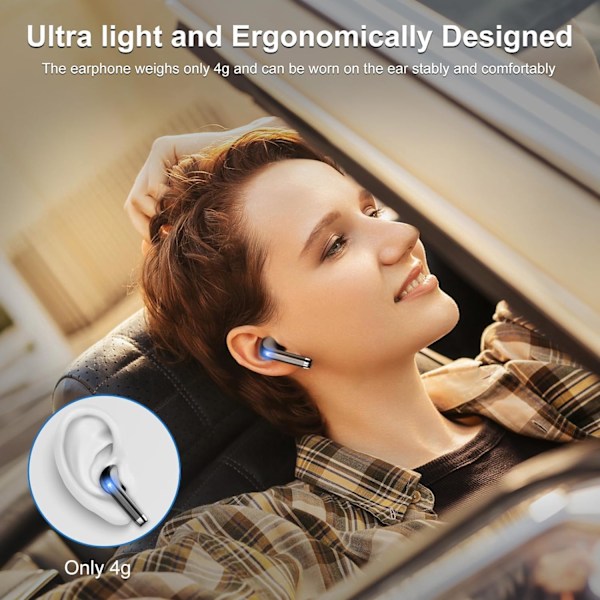 Hodetelefoner - Bluetooth 5.3 Hodetelefoner med 4 ENC Støyreduserende Mikrofoner - Dyp Bass Stereo Svart Negro