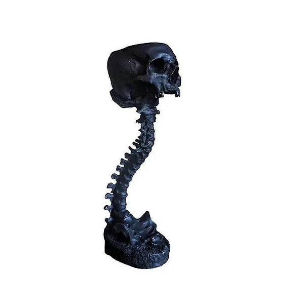 Resinikallokasvi ja selkäranka-teline setti, Polyresin-kallokasvi, Halloween-koriste retro ihmisen kallopää kukka, musta