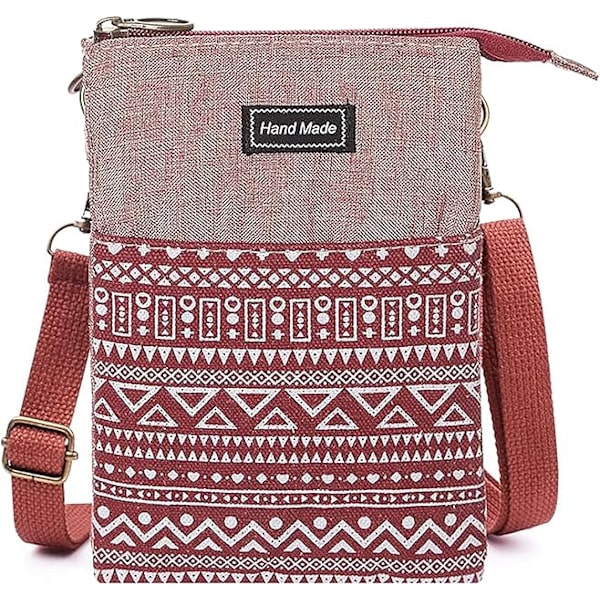 Liten Crossbodyväska för Kvinnor Canvas Mobiltelefonväska Damernas Nationella Mönster Handväskor Flickor Mini Axelväska Plånbok Myntpåse Red