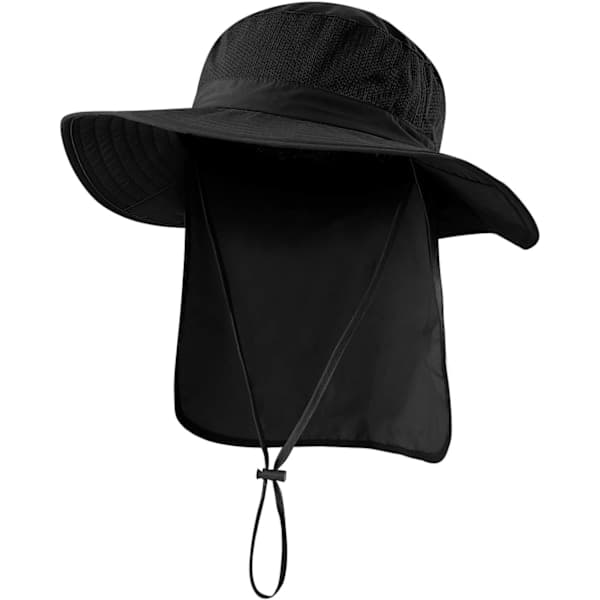 Udendørs mesh solhat med bred skygge og nakkebeskyttelse black