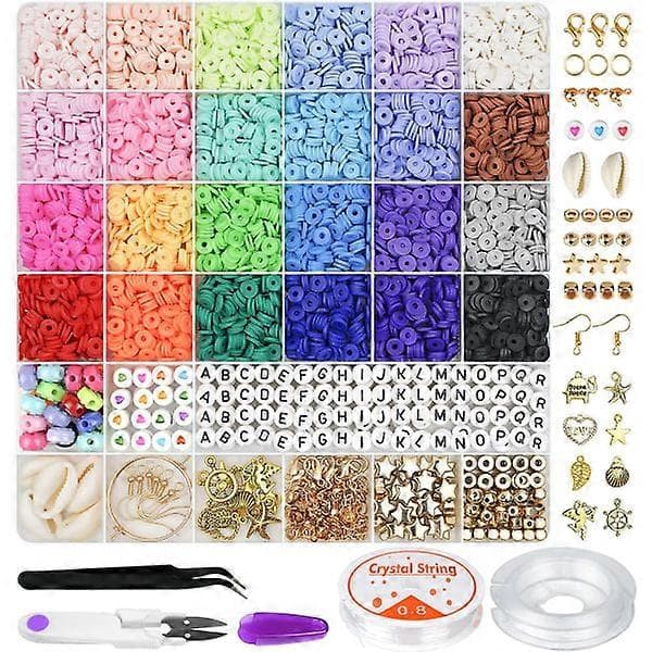 6000 stk. leireperler for armbåndslaging, 24 farger flate runde