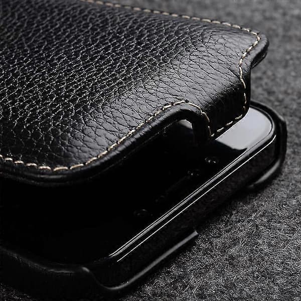 Äkta läderfodral med vertikal flip och litchi-textur för iPhone 14 (Cow Leather+PC Shell) Dark blue iPhone 14