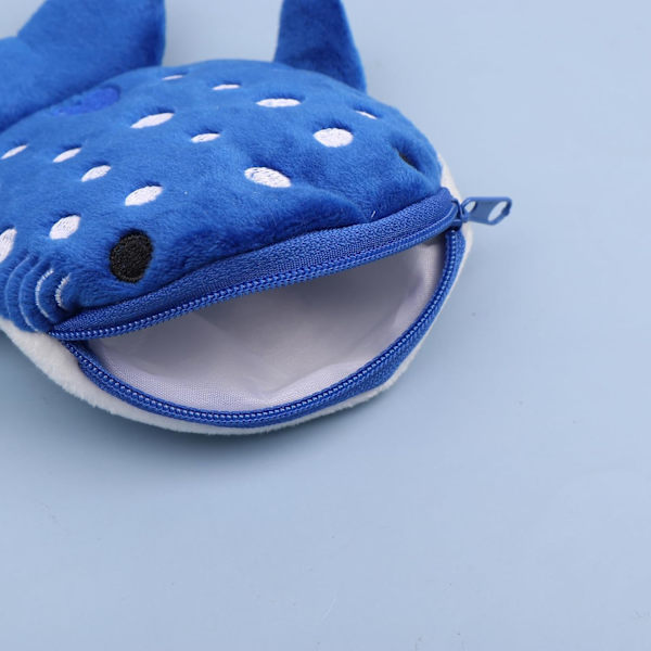 Plush Hai-Myntpung, Tegneserie Søt Myntpung med Glidelås, Pluss Tredimensjonal Myntlomme Hodetelefonveske Lommebok for Barn Blue
