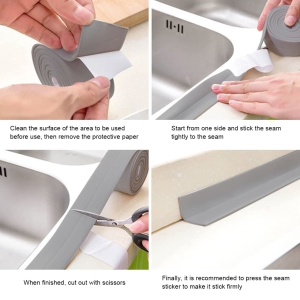 Badkarslist - 3,2m*55mm Självhäftande PVC Vattentät List - Självhäftande Flexibel Bas Grey