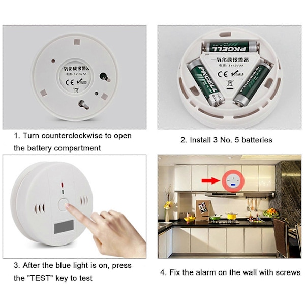 Alarm, CO-monitor med LED-skjerm, Kullosmonitor, LCD for butikker, kjøpesentre og kontorer