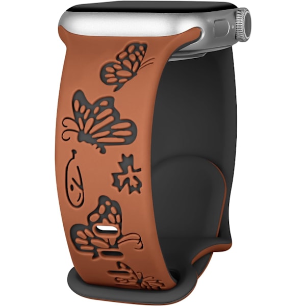 Blommig graverad rem för Apple Watch-remmar, damklockarmband, silikonblommig fjäril sportband för Apple Watch-serien Brown Black 38/40/41mm