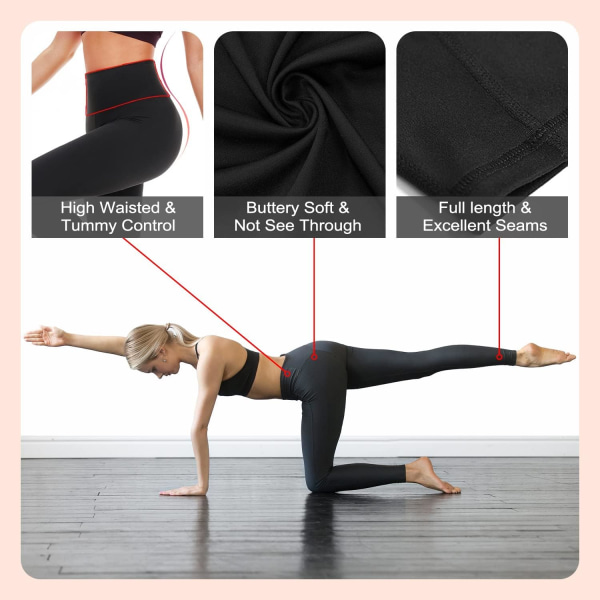 Damleggings Mjuka Högmidjade Magkontroll Leggings Sport Träning Gym Löpning Yoga Byxor Black L-XL