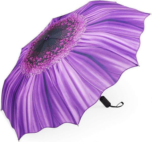 1 st. Vindtät Resevän - Lätt Automatisk Kompakt Vikbar Paraply Blå Himmel Design Purple