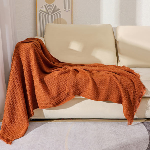 Vaffeltepper, sofatepper, strikkede tepper, luftkondisjoneringstepper Caramel color