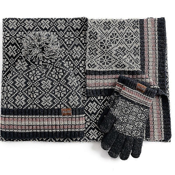 Vinter Ny Strikket Skjerf Varm Ull Lue Skjerf Hansker Tre Deler Beige