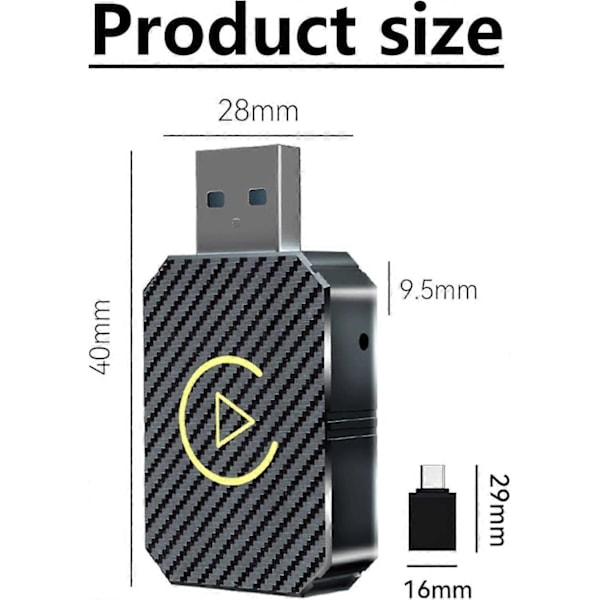 Trådløs CarPlay Adapter 2024 Opgraderet, Trådløs CarPlay Dongle, Konverterer Kablet CarPlay til Trådløs, Plug and Play CarPlay Trådløs Adapter, Passer