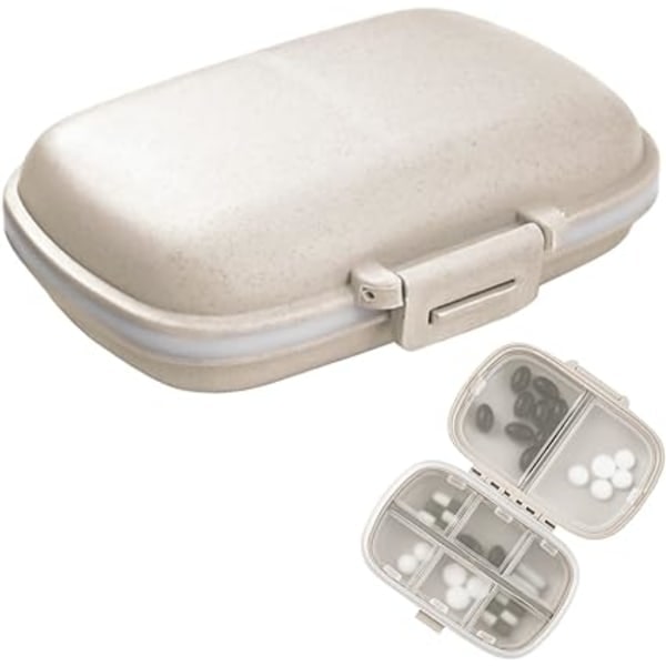 Beige 1 Pill Travel Organizer 8 Compartments Small Portable Pill Organizer for Purse Medicine Vitamins