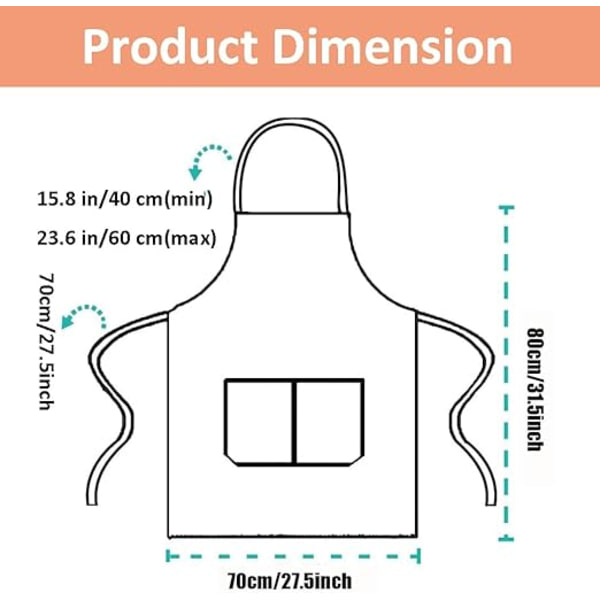 Kökspåkläde Justerbart Bib Kockförkläden med 2 Fickor Unisex Kvinnor Män Förkläden Perfekt för Hemkök, Bakning, Trädgårdsarbete, Restaurang, BBQ