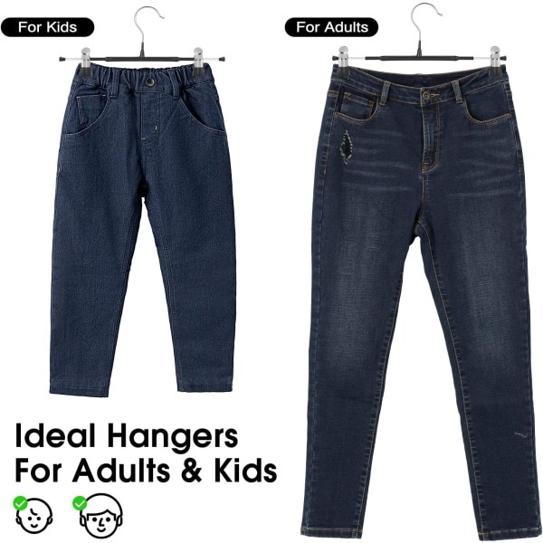 Tynde buksebøjler, skridsikre buksebøjler med justerbare clips, pladsbesparende bøjler til tøj, nederdel, jeans, frakke