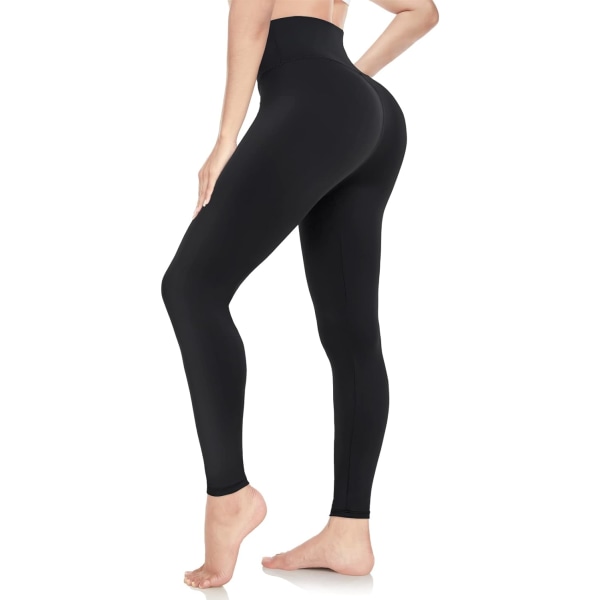 Damleggings Mjuka Högmidjade Magkontroll Leggings Sport Träning Gym Löpning Yoga Byxor Black L-XL