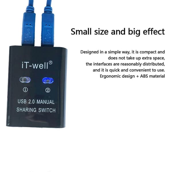 USB Switch Selector KVM Hub Adapter 2 PC Deling 1 USB Printer Delingsenheder Black