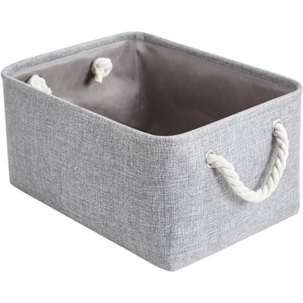 Lille Opbevaringsboks med Håndtag, Foldbar Garderobekurv til Opbevaring, Canvas Linen Opbevaringskurve (Grå)