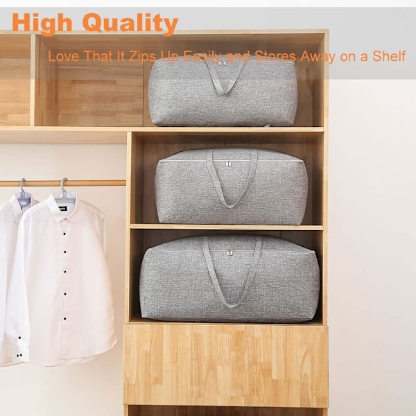 Klær Oppbevaringspose Dyne Oppbevaringsposer King Size Oppbevaringsposer for Dyner Klær Quilt Tepper Sengetøy Dyneposer Under Sengen Oppbevaringsposer med Glidelåser Grey 75L*6PCS