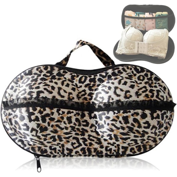 Resväska för behå och underkläder med dragkedja, bärbar behåförvaringsväska med nät, researrangör för underkläder för kvinnor, behåar, bikinier Leopard Print