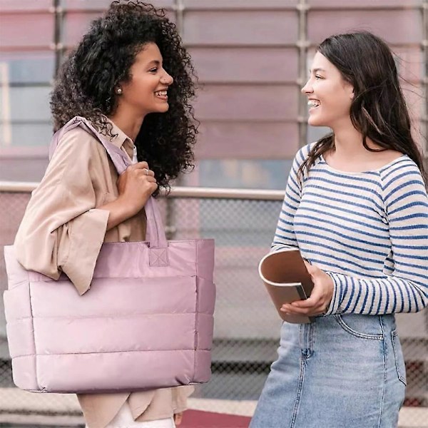Lett Puffy Tote Bag, Tote Bag for Kvinner med Rom Skulderveske pink