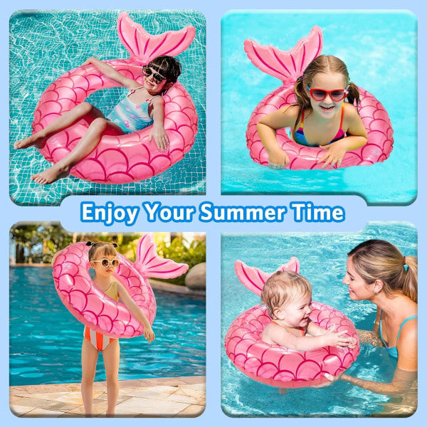 Svømmering til børn, holdbare oppustelige pool floats, havfrue anime gummi float ring, flydende sommer strandfest for 4-9 børn og vandsport Mermaid Pink