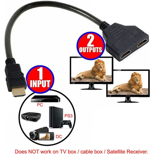 HDMI Han til 2 HDMI Hun 1 ind 2 ud Splitter Kabel Adapter Konverter