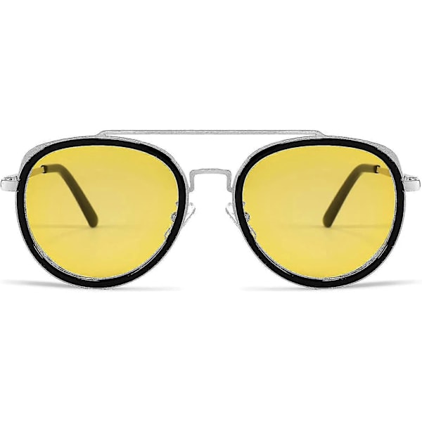 Retro Punk -aurinkolasit, pyöreät punk-tyyliset kaksoissiltalasit naisille ja miehille B2822 Yellow Lens