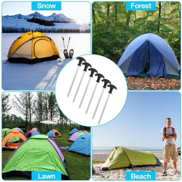 10 stk. Spiral Teltplugger, 20 cm Galvanisert Rustfritt Stål Teltplugg Bivuakk Campingplugger Kraftige Tau Bivuakkplugger med Håndtak for Campingtur Vandring