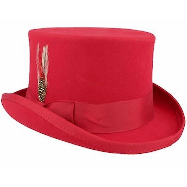 Mid Crown Rød Top Hat Unisex Hat Steam Punk Hat Cylinder Uldblød Top RED