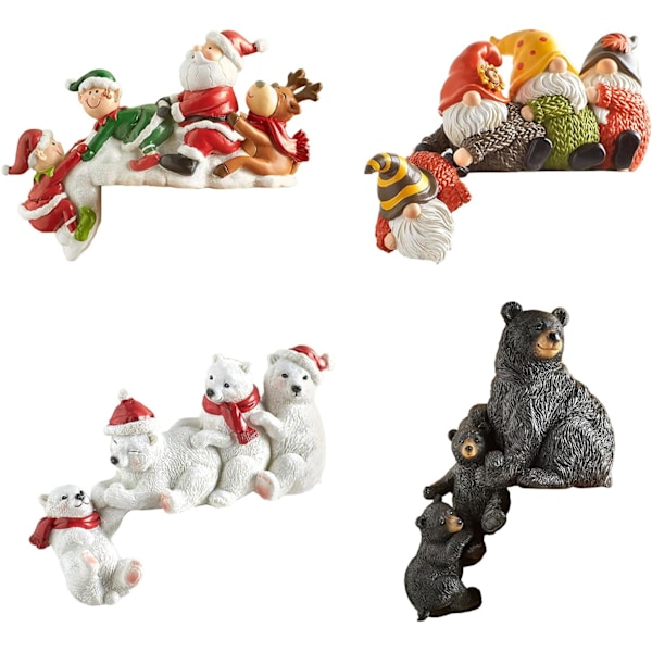 Julebordhjørnedekorasjon, Mini Julefigurer Julepynt til Hylle Skrivebord Bord Harpiksstatuer Julegave Red