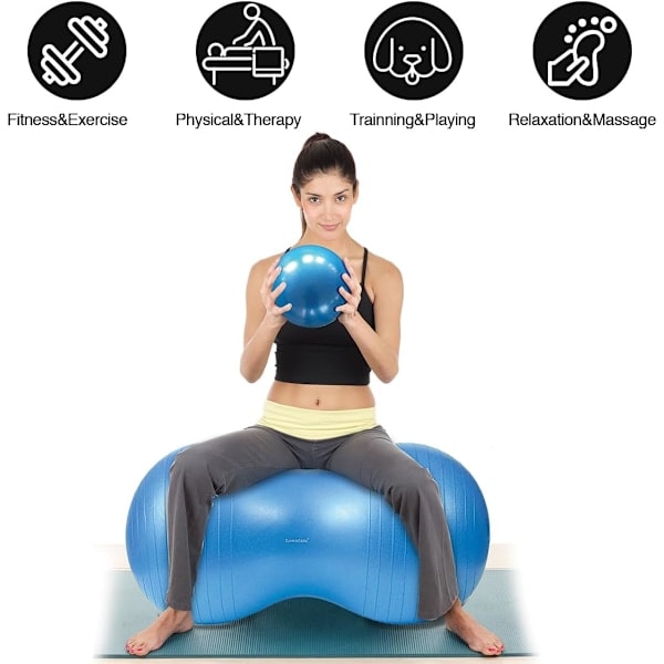 Träningsboll, Jordnötsboll, Gymnastikboll, Yogaboll, Pilatesboll, Core Träningsboll och Fysioterapiboll, Blå 90cm x 45cm