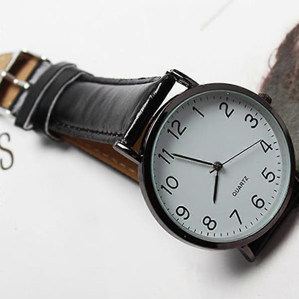 Unisex Affärsmode Läder Quartz Armbandsur Black