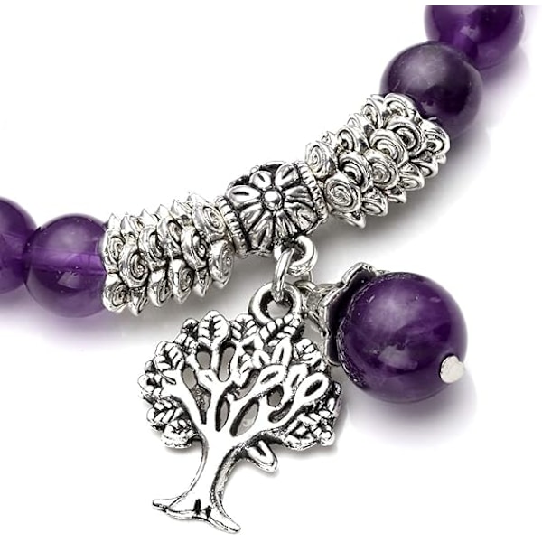 1 stk. Livets Træ Stræk Armbånd Reiki Healing Krystal Ædelsten Perler Armbånd, Fødselsstein Lykke Sten Smykker Amethyst